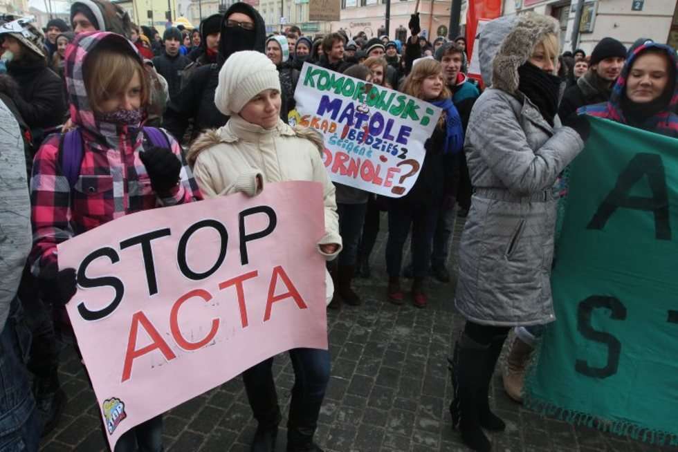  Protest przeciwko ACTA przed Ratuszem w Lublinie (zdjęcie 9) - Autor: Wojciech Nieśpiałowski