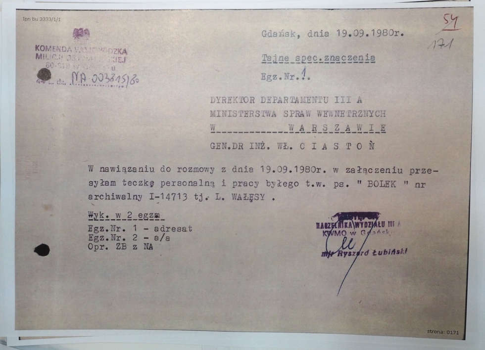  List Kiszczaka do Dyrektora Archiwum Akt Nowych i akta TW Bolka w IPN (zdjęcie 13) - Autor: Wojciech Nieśpiałowski