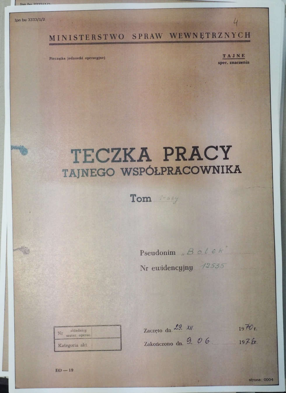  List Kiszczaka do Dyrektora Archiwum Akt Nowych i akta TW Bolka w IPN (zdjęcie 12) - Autor: Wojciech Nieśpiałowski