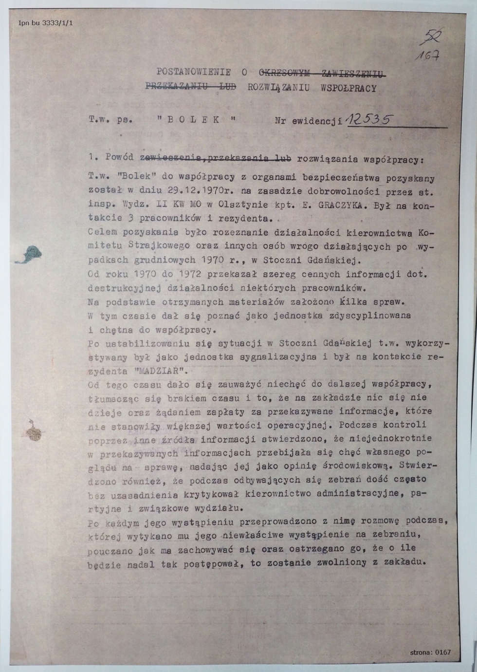  List Kiszczaka do Dyrektora Archiwum Akt Nowych i akta TW Bolka w IPN (zdjęcie 16) - Autor: Wojciech Nieśpiałowski