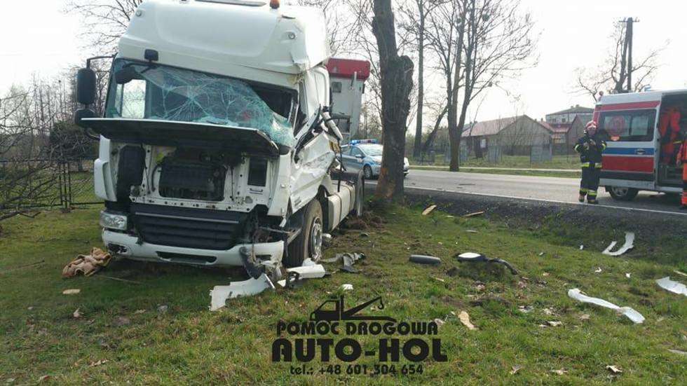  Liśnik Duży: Ciężarówka uderzyła w drzewo (zdjęcie 1) - Autor: Auto-Hol Kraśnik