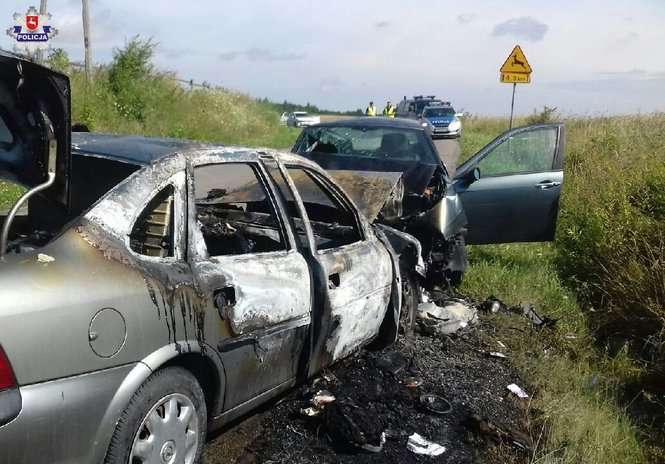 Wypadek w Olszance. Zapalił się samochód - Autor: Policja