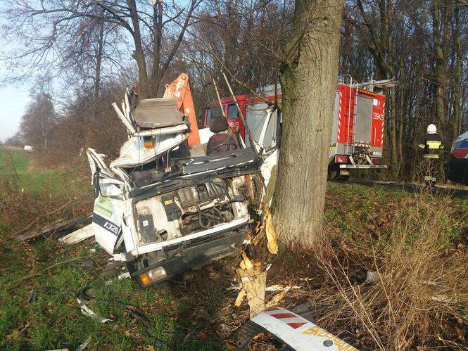 Piotrawin: Ciężarówka uderzyła w drzewo
