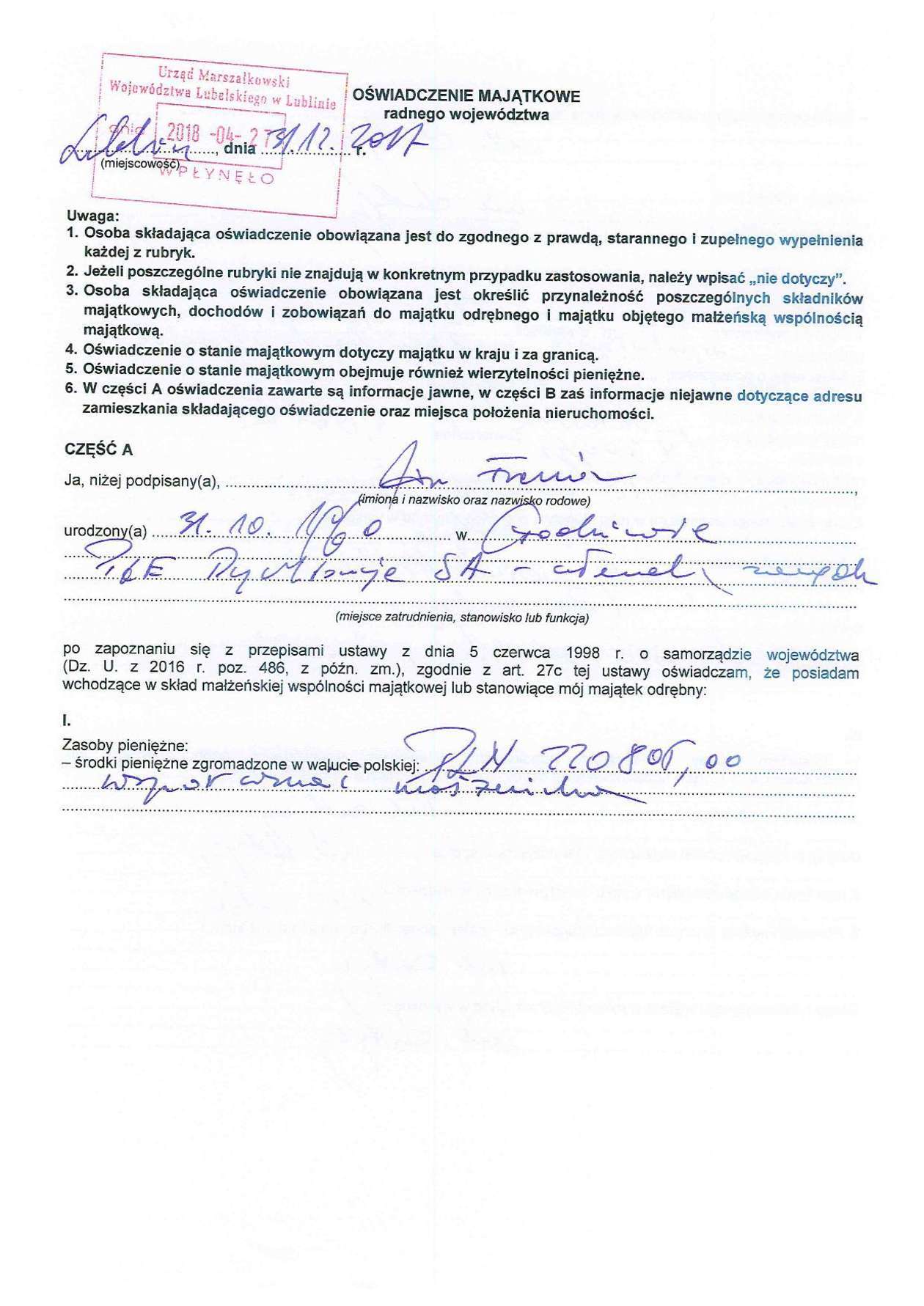  Oświadczenia majątkowe radnych wojewódzkich PiS (zdjęcie 3) - Autor: Jan Frania - oświadczenie majątkowe