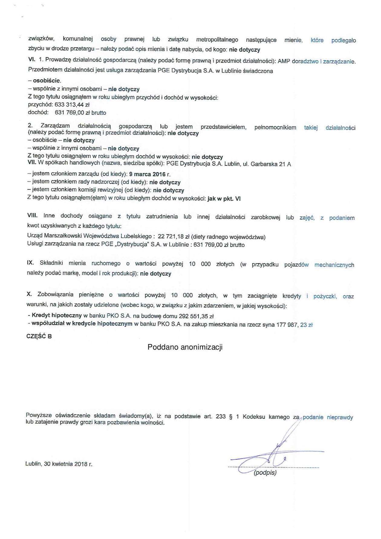  Oświadczenia majątkowe radnych wojewódzkich PiS (zdjęcie 2) - Autor: Andrzej Pruszkowski - oświadczenie majątkowe