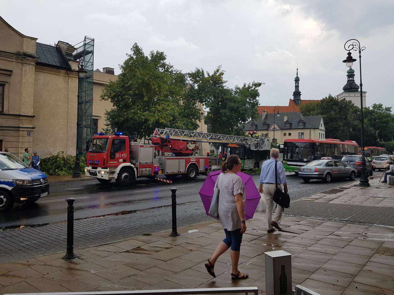 Lublin po burzy. Gałąź spadła na autobus