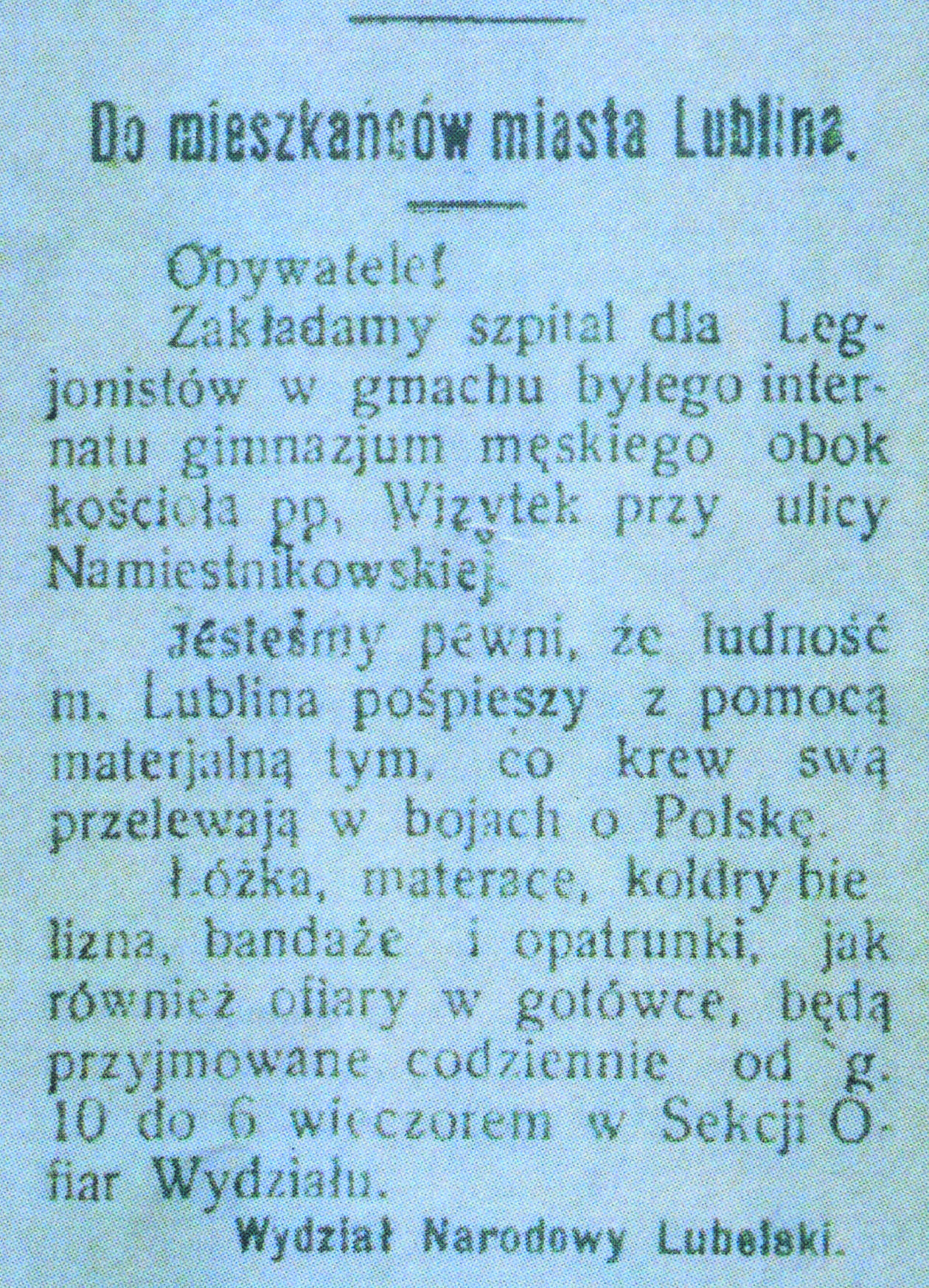  <p>Ogłoszenie z &bdquo;Ziemi Lubelskiej&rdquo; z 8 sierpnia 1915 roku</p>
<p>&nbsp;</p>