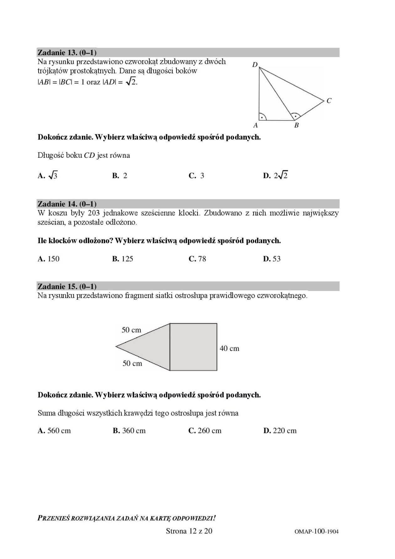  Egzamin ósmoklasisty 2019 matematyka. Arkusze CKE (zdjęcie 1) - Autor: CKE