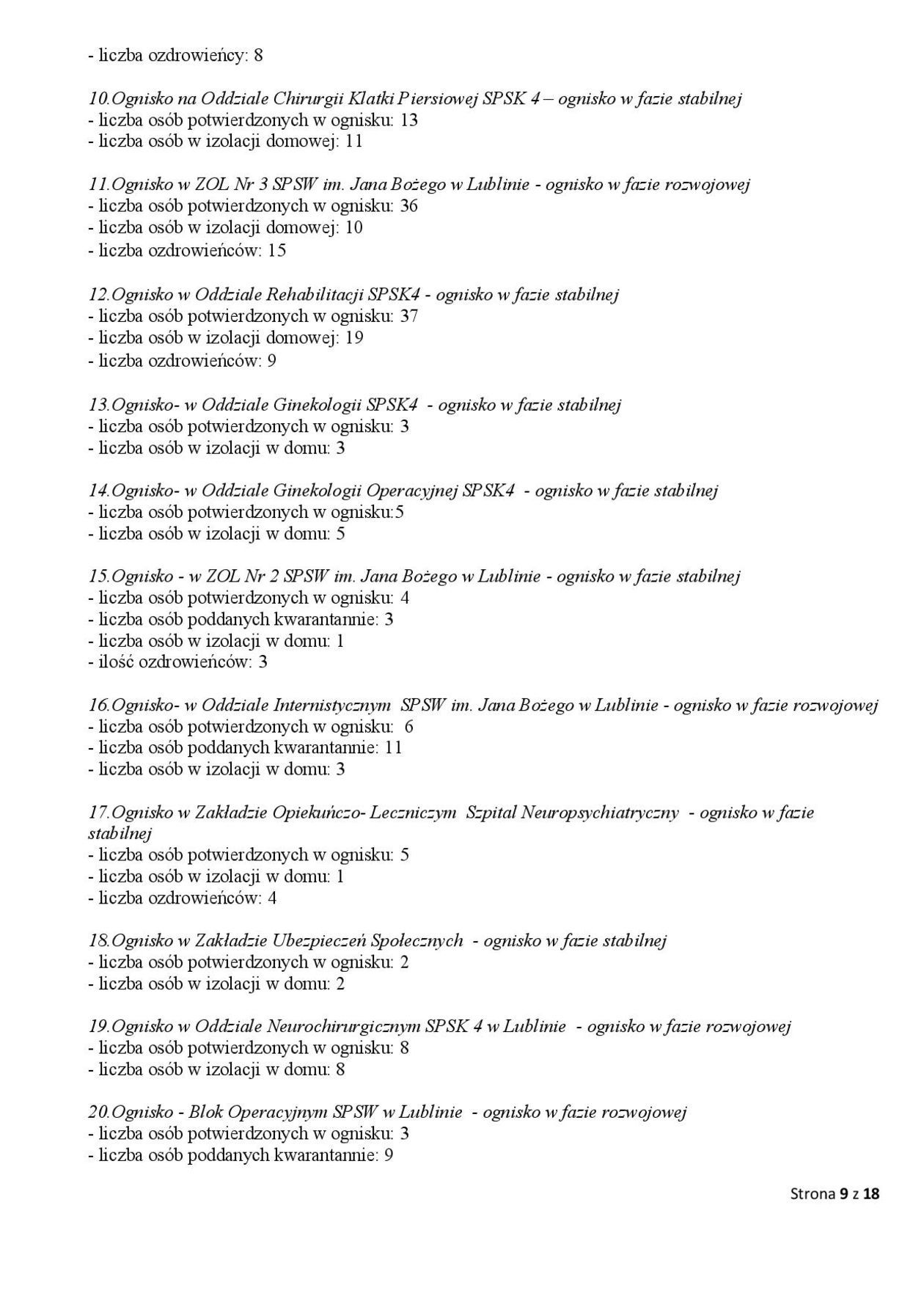  Ogniska epidemiczne w województwie lubelskim. 2 listopada 2020 r. (zdjęcie 9) - Autor: WSSE w Lublinie