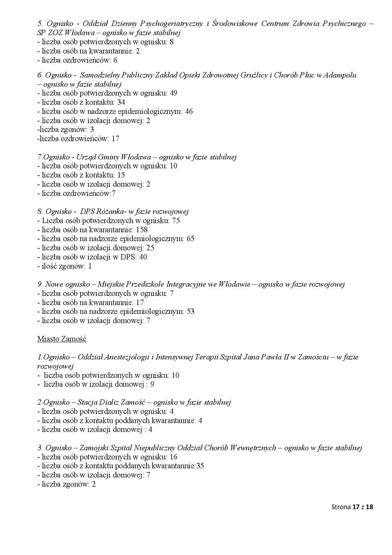  Ogniska epidemiczne w województwie lubelskim. 2 listopada 2020 r. (zdjęcie 17) - Autor: WSSE w Lublinie