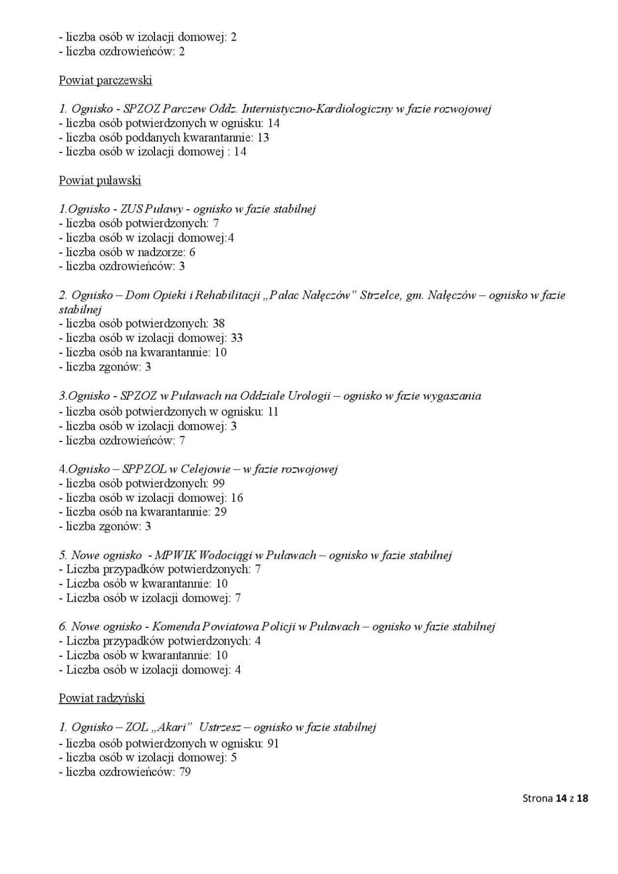  Ogniska epidemiczne w województwie lubelskim. 2 listopada 2020 r. (zdjęcie 14) - Autor: WSSE w Lublinie