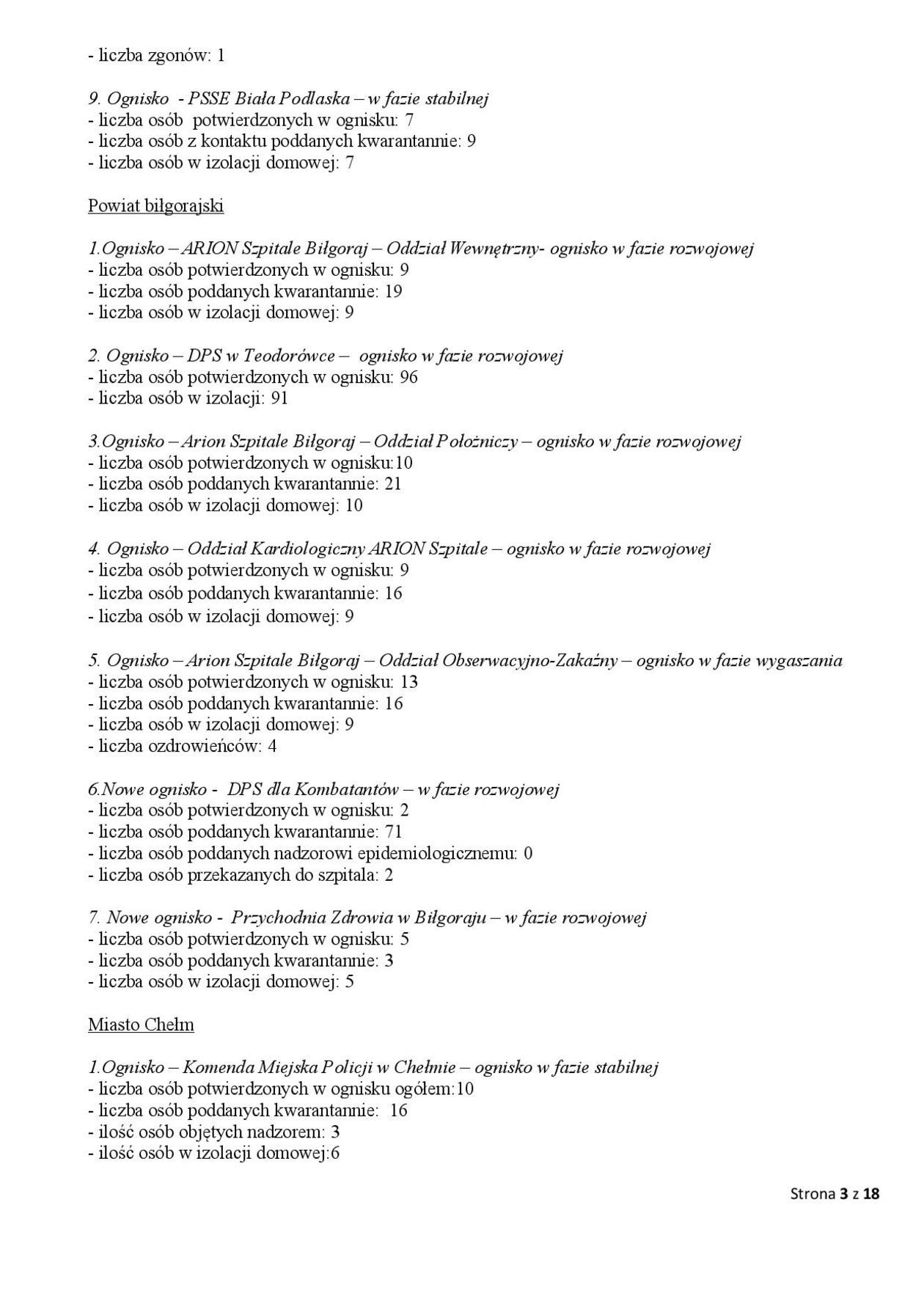  Ogniska epidemiczne w województwie lubelskim. 2 listopada 2020 r. (zdjęcie 3) - Autor: WSSE w Lublinie