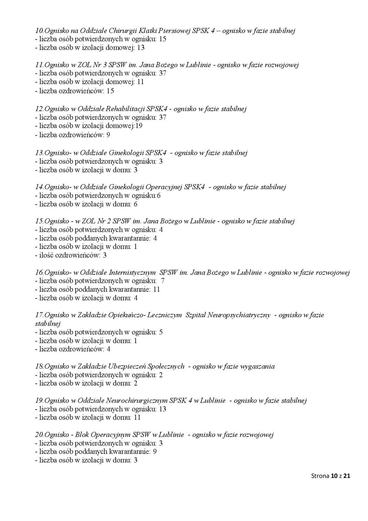  Ogniska epidemiczne w województwie lubelskim. 4 listopada 2020 r. (zdjęcie 10) - Autor: Wojewódzka Stacja Sanitarno-Epidemiologiczna w Lublinie