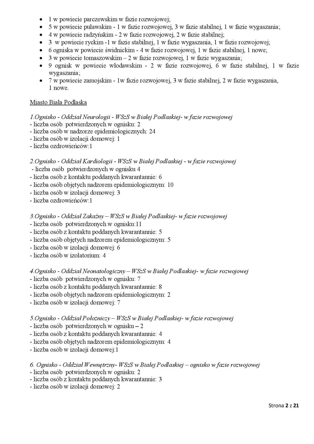  Ogniska epidemiczne w województwie lubelskim. 4 listopada 2020 r. (zdjęcie 2) - Autor: Wojewódzka Stacja Sanitarno-Epidemiologiczna w Lublinie