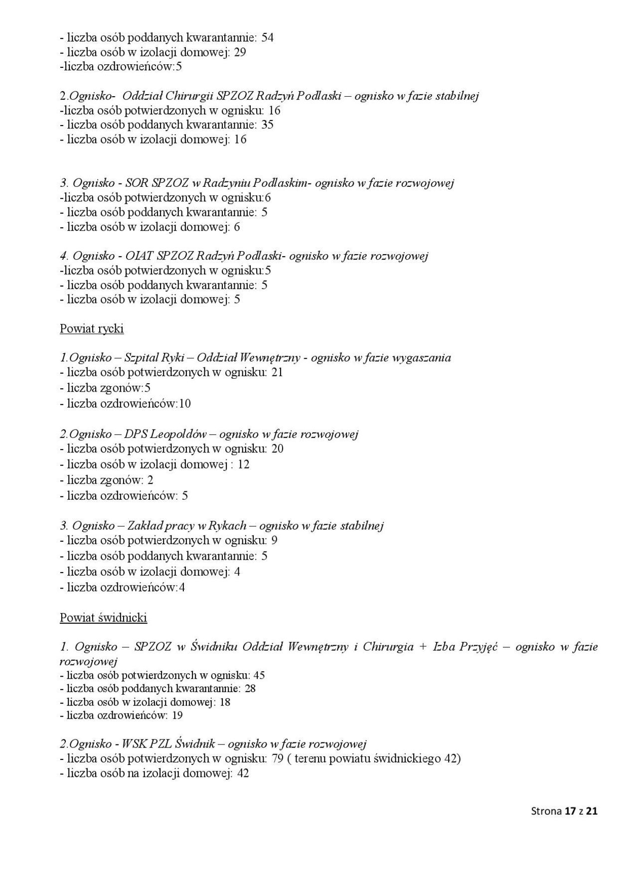  Ogniska epidemiczne w województwie lubelskim. 4 listopada 2020 r. (zdjęcie 17) - Autor: Wojewódzka Stacja Sanitarno-Epidemiologiczna w Lublinie