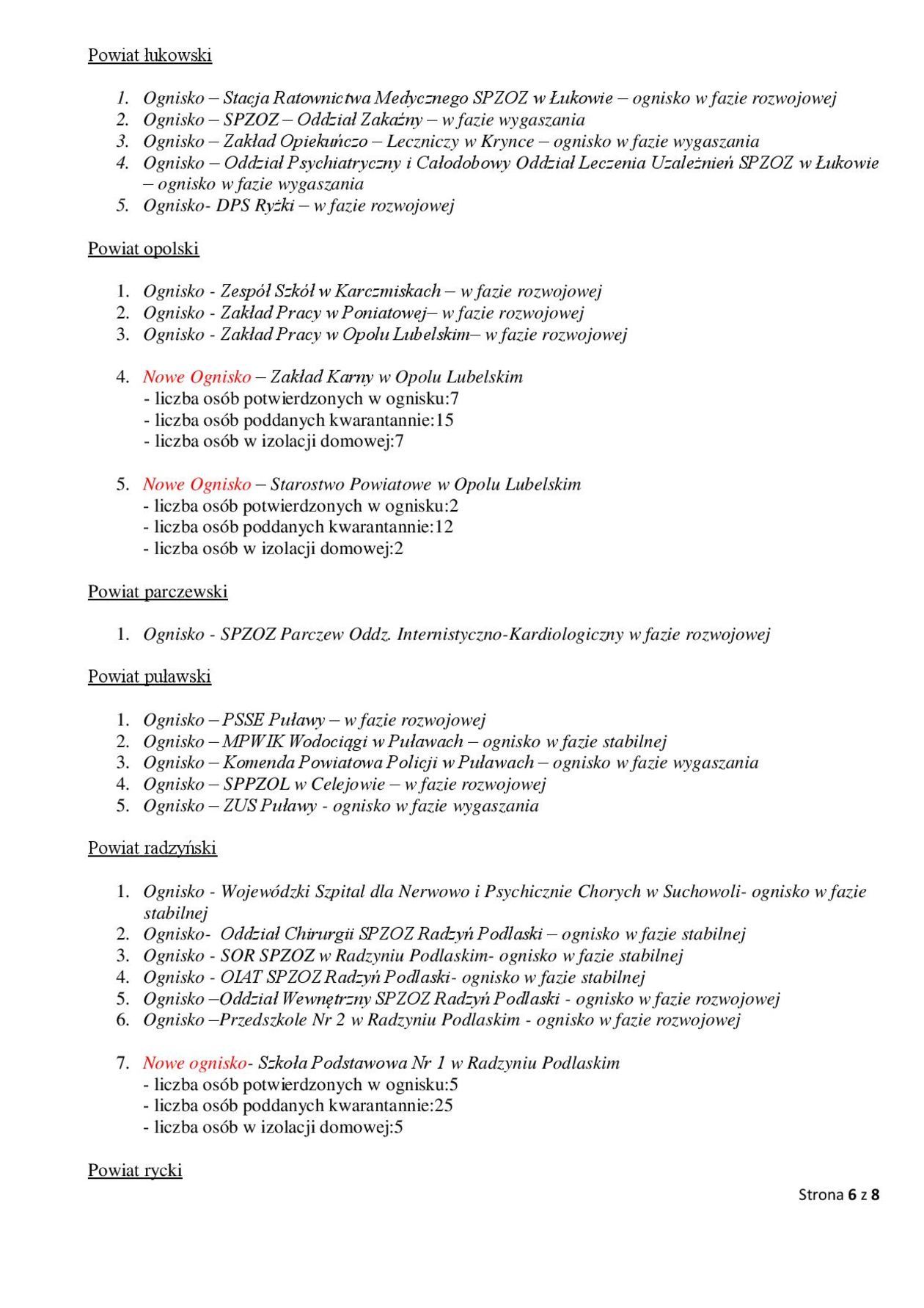  Ogniska epidemiczne w województwie lubelskim. 9 listopada 2020 r. (zdjęcie 6) - Autor: Wojewódzka Stacja Sanitarno-Epidemiologiczna w Lublinie