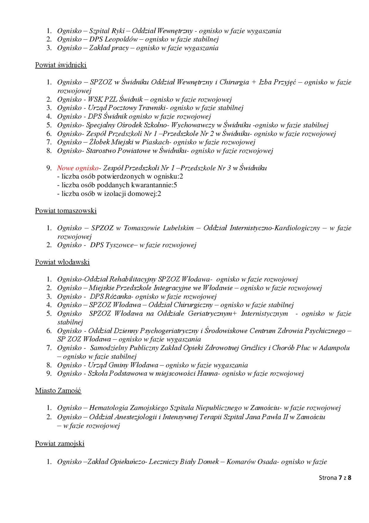  Ogniska epidemiczne w województwie lubelskim. 9 listopada 2020 r. (zdjęcie 7) - Autor: Wojewódzka Stacja Sanitarno-Epidemiologiczna w Lublinie