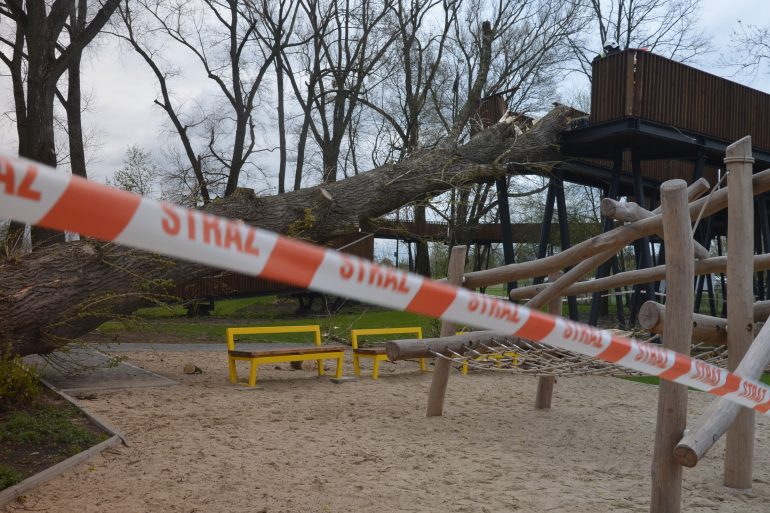  Silny wiatr uszkodził konstrukcję w Małpim Gaju w Białej Podlaskiej (zdjęcie 1) - Autor: PSP Biała Podlaska