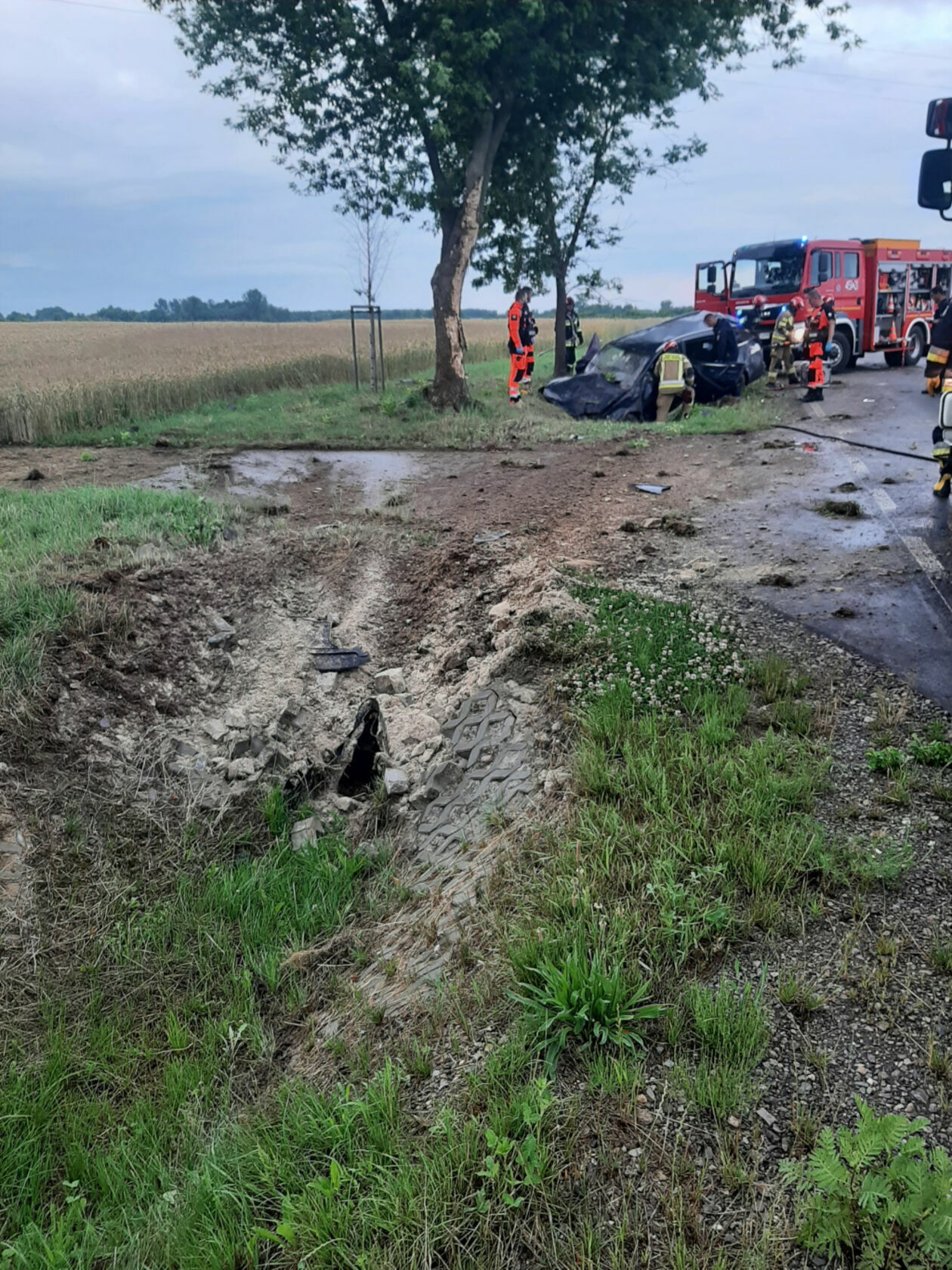  Klementynów. Śmiertelny wypadek w gminie Niedźwiada (zdjęcie 5) - Autor: KP PSP Lubartów