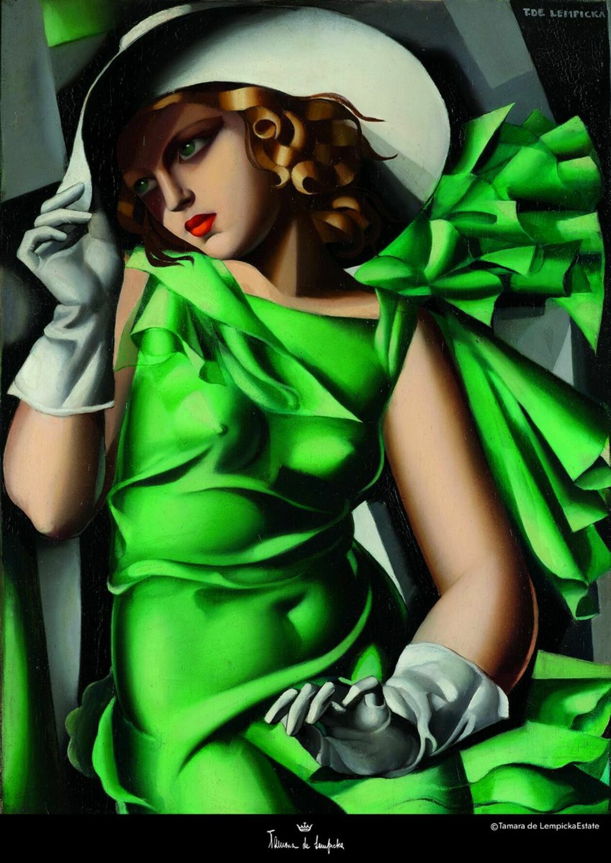<p>Tamara Łempicka (1898&ndash;1980), Młoda dziewczyna w zielonej sukience, lata 1927&ndash;1930, sklejka, olej, Centre Pompidou, Paris, Mus&eacute;e national d&rsquo;art moderne &ndash; Centre de cr&eacute;ation Industrielle, Paryż</p>