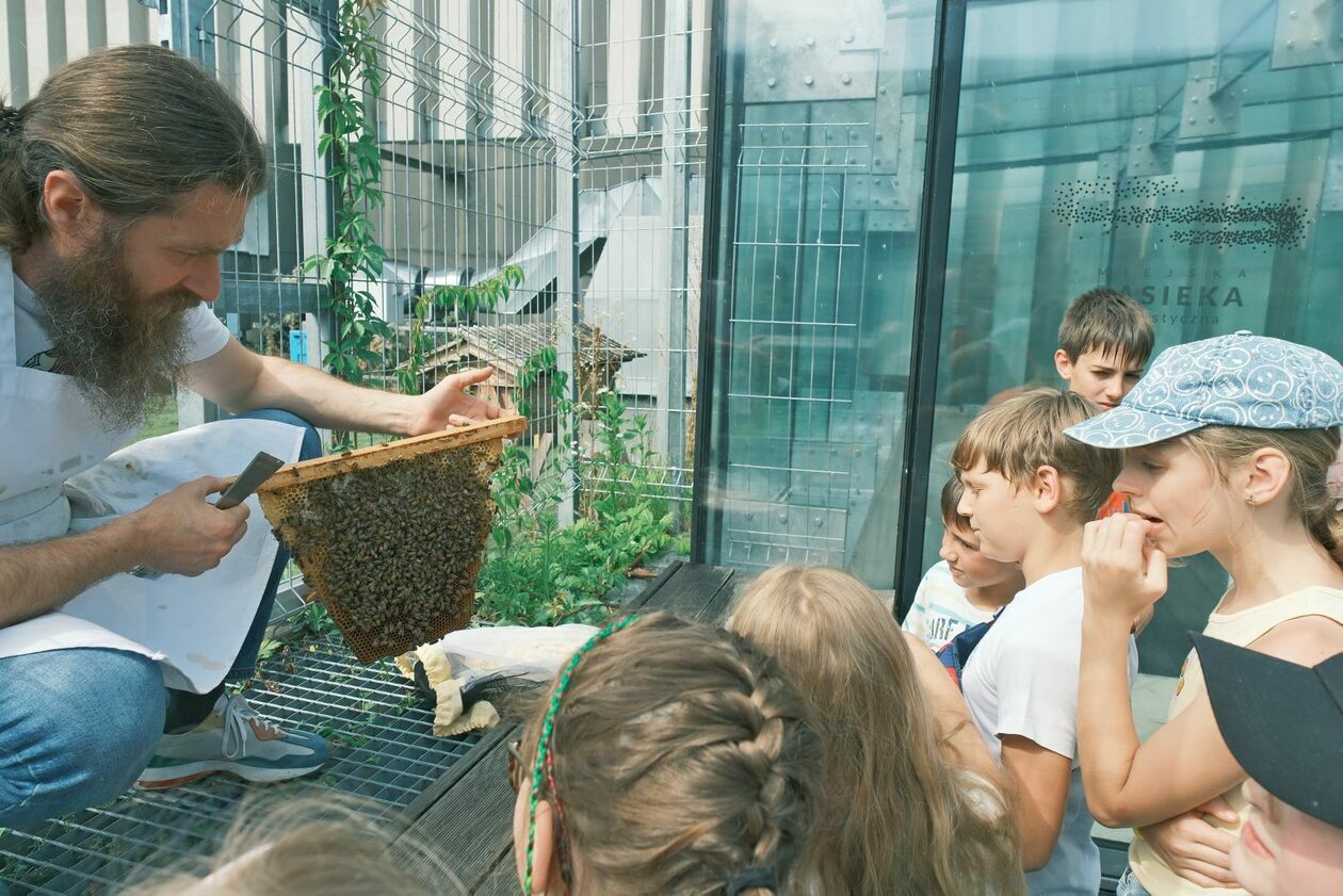  Warsztaty pszczelarskie dla dzieci w pasiece CSK prowadzi Marcin Sudziński (zdjęcie 2) - Autor: DW