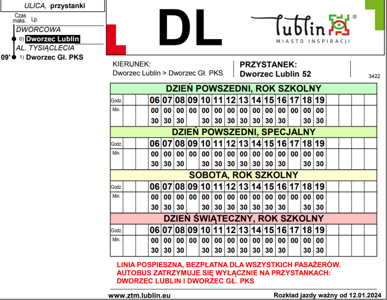  Rozkłady bezpłatnej linii autobusowej D1  - Autor: ZTM Lublin