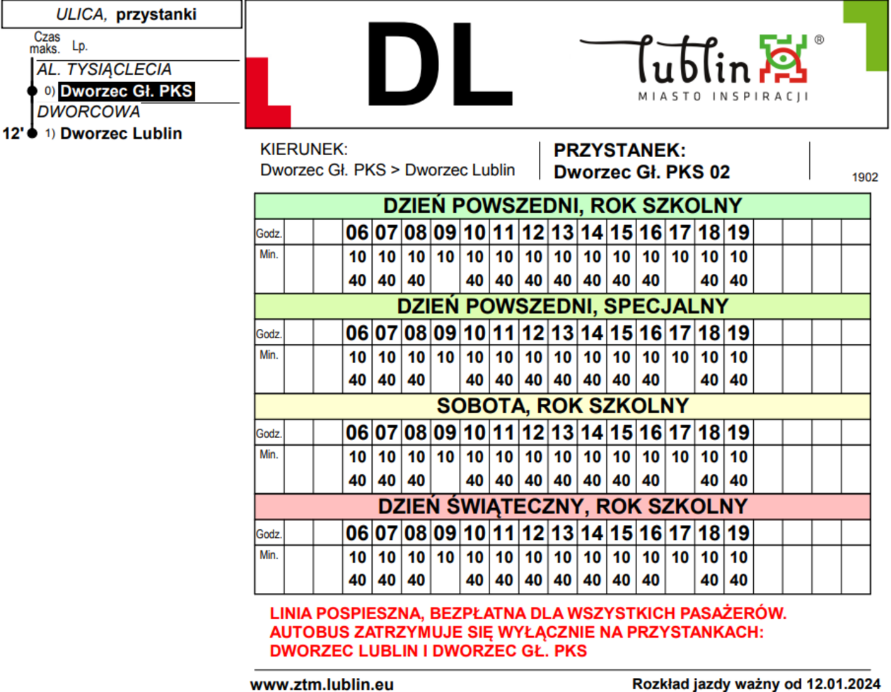 Rozkłady bezpłatnej linii autobusowej D1 - Autor: ZTM Lublin