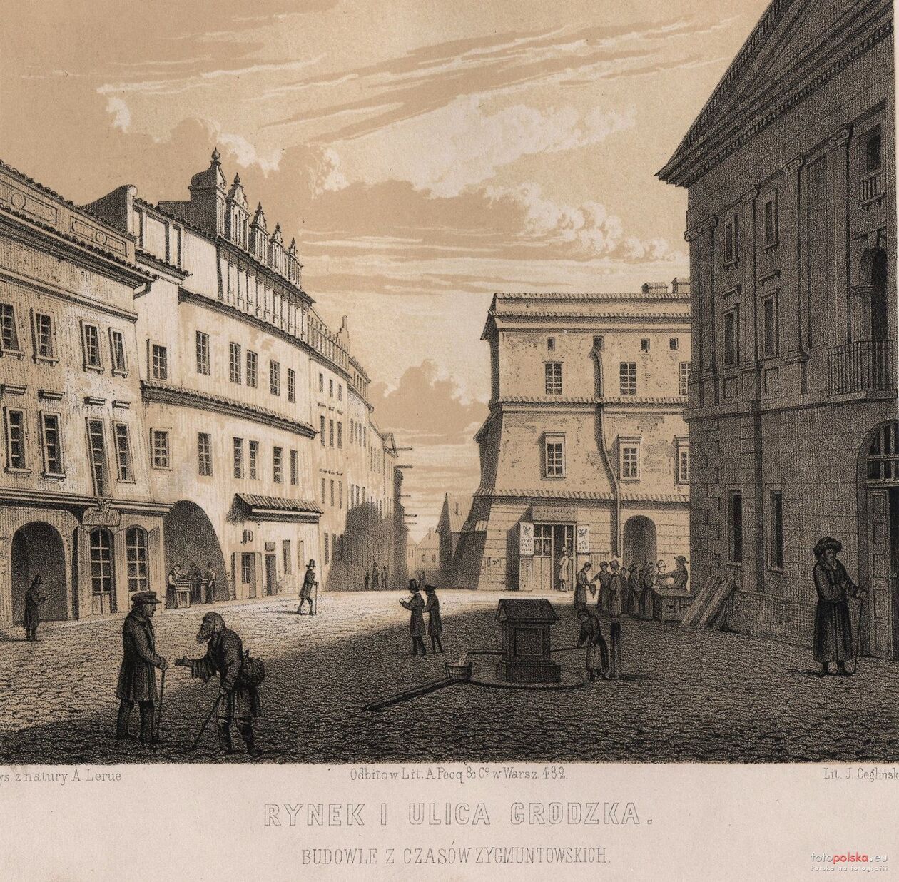 <p>1858 r. Ulica Grodzka. Widok z rynku, przy Trybunale Koronnym po prawej, w kierunku Bramy Grodzkiej.</p>