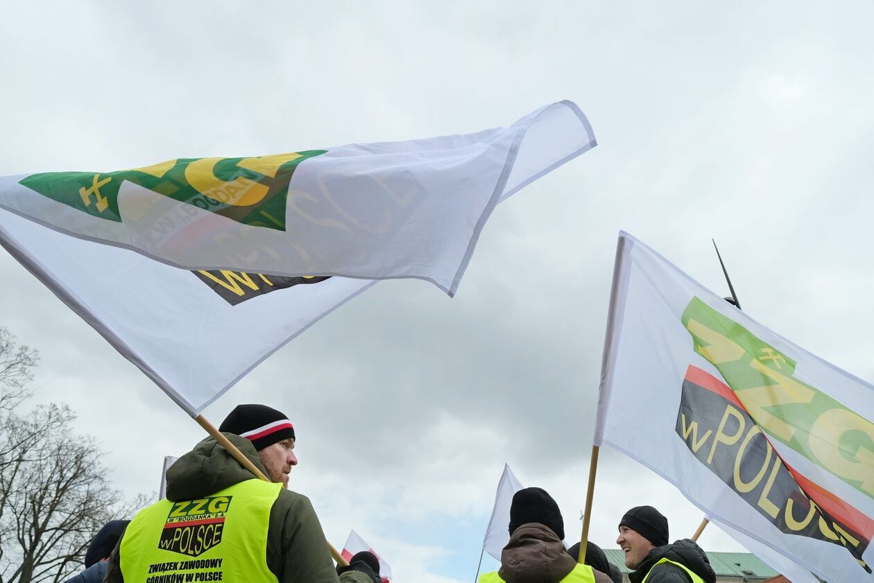 Protest górników w centrum Lublina 	 