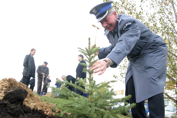 Na zdjęciu: swoje drzewko zasadził Henryk Rudnik - zastępca komendanta wojewódzkiego policji w Lubli