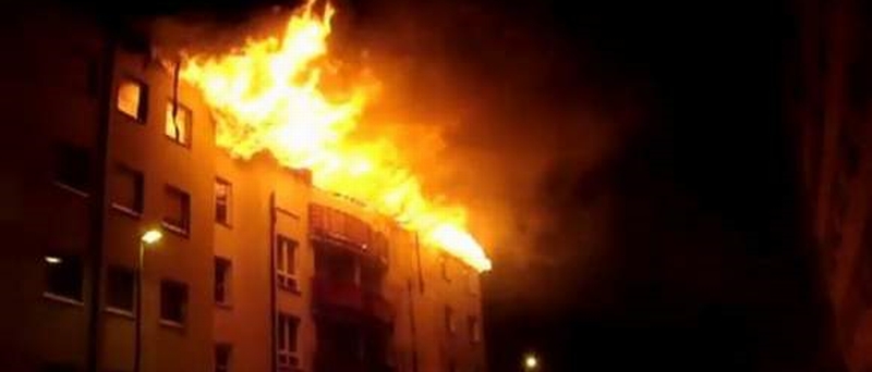 Pożar bloku w Szczecinie (kadr z filmu)