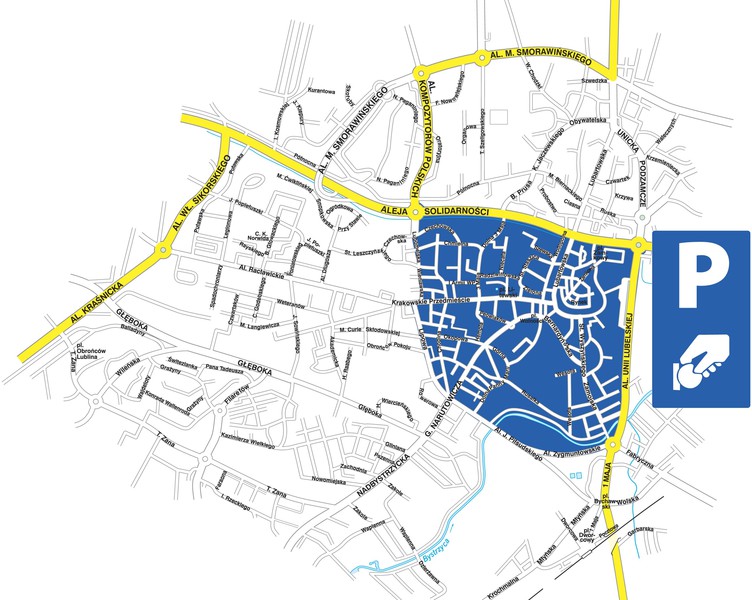 Projektowana strefa płatnego parkowania zaznaczona kolorem niebieskim (GRAFIKA: TOMASZ PIEKUT-JÓŹWIC