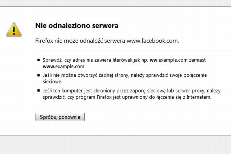 Facebook nie działa. Wielu użytkowników w Polsce zobaczyło dziś taki komunikat