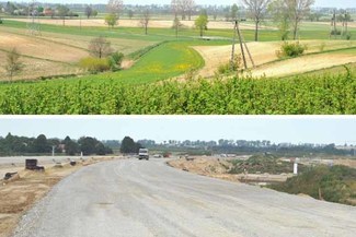 Widok w stronę Warszawy ze wzgórza obok przecięcia S17 z drogą wojewódzką 828 Garbów – Niemce, pierw