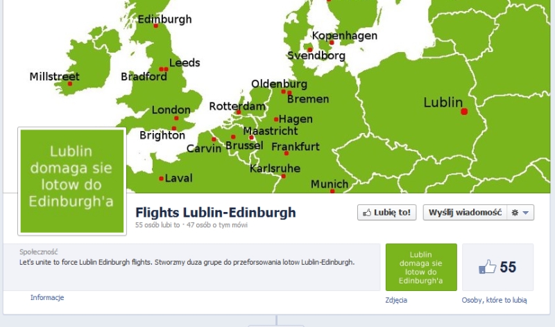 Internauci domagają się lotów do Edynburga (Facebook)