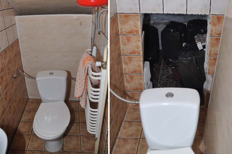 Papierosy ukryte w toalecie w jednym z miekszań (policja)