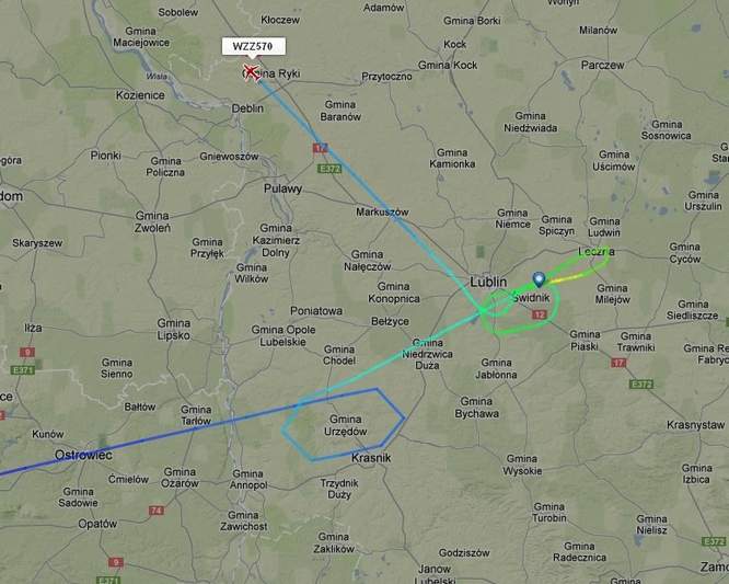 Samolot Wizz Air z Londynu nie wylądował w Lublinie tylko skierował się w stronę Warszawy (Flightrad