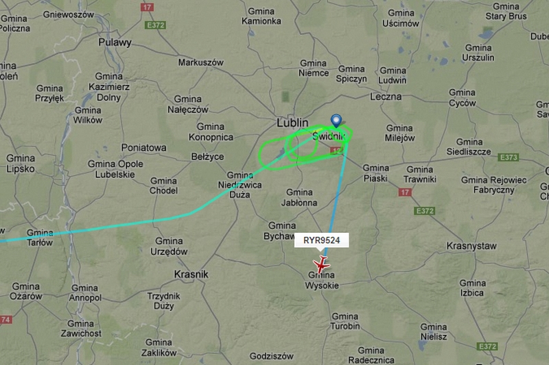 Kołowanie samolotu nad Lublinem. (flightradar24.com)