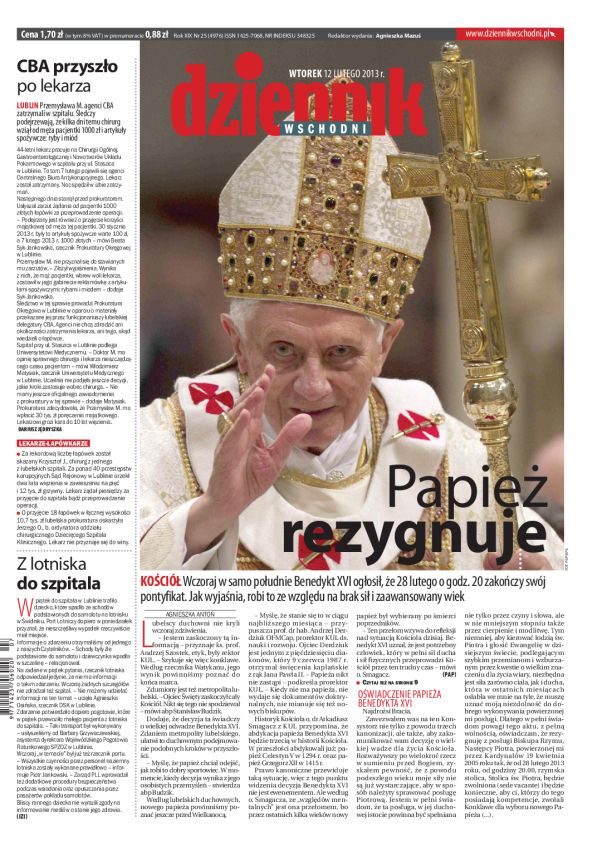 Jedynka Dziennika Wschodniego z 12 lutego 2013