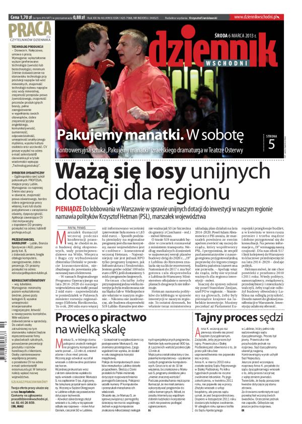 Jedynka Dziennika Wschodniego z 6 marca 2013