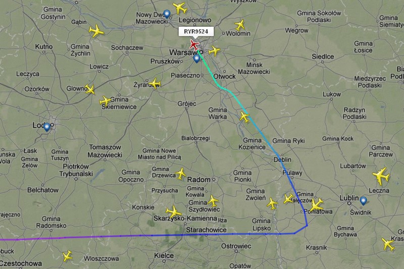 Samolot leciał do Lublina z lotniska Londyn Stansted (Flightradar24)