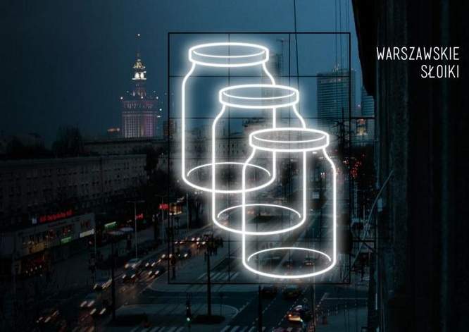 Neon "Warszawskie słoiki” autorstwa Karola Murlaka i Magdaleny Czapiewskiej (Designlab)