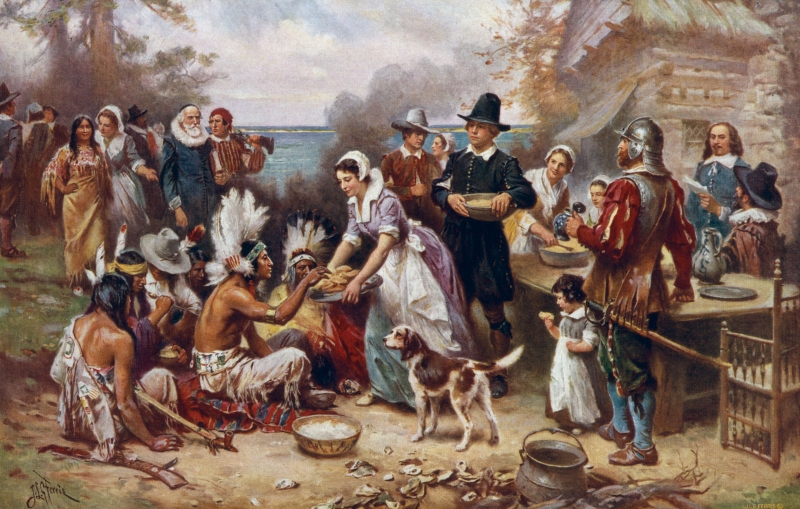 Tak wyglądał pierwszy na amerykańskiej ziemi Dzień Dziękczynienia według znanego malarza Jeana Louis
