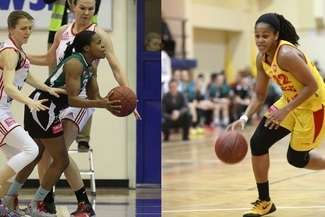 Leah Metcalf (w zielonym stroju) oraz Jhasmin Player były w minionym sezonie najskuteczniejszymi zawodniczkami swoich zespołów (FOT. Leszek Stępien/wislacanpack.pl, FOT. slezawroclaw.pl)