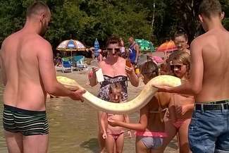 Z pytonem na plaży (Fot. Czytelniczka „Nowego Tygodnia”)