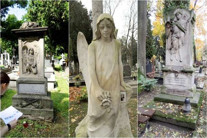 Od lewej: Marta Gudowska przy grobie Aleksandry Dobrowolskiej zmarłej w 1863 roku, nagrobek Juli zmarłej w wieku lat 12 w 1905 roku, Nnagrobek Edzia (lat 3) i Zosi (lat 5) Rudnickich zmarłych w 1882 roku (fot. Arkadiusz Gudowski)