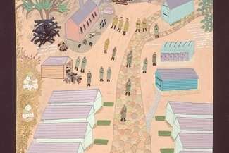 Na jednym z obrazów można przeczytać: Sierpień 1944. Po wyzwoleniu, opuściłam Grabówkę i wróciłam do Mniszka. Nie było tam nikogo z mojej rodziny. Poszłam na Majdanek, aby szukać jakiś śladów po nich. Przeglądałam stosy zużytych butów, ale wszystkie wyglądały tak samo. Po tym jak zobaczyłam prysznice i komory gazowe, krematorium, i olbrzymie kapusty rosnące na ludzkich prochach, dołączyłam do polskich i rosyjskich wojsk, które tam stacjonowały.