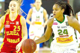 Fragment ostatniego meczu Pszczółki AZS UMCS Lublin ze Ślęzą Wrocław. W białej koszulce Jhasmin Player, fot. azs.umcs.pl