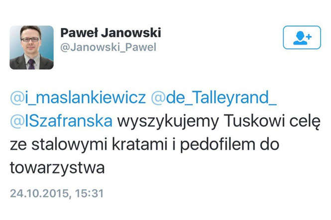 Wypowiedź doktora Pawła Janowskiego na portalu Twitter została usunięta przez samego autora po wrzawie, jaka się podniosła po publikacji wpisu