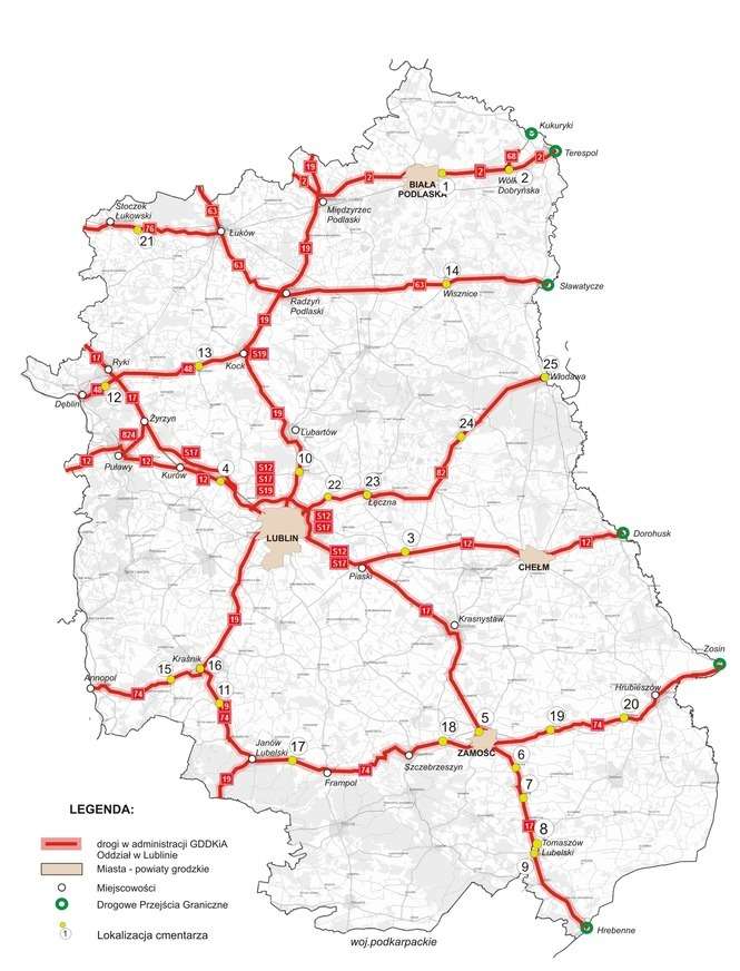 Gdzie trzeba zwolnić? Mapa cmentarzy przy drogach krajowych w woj. lubelskim